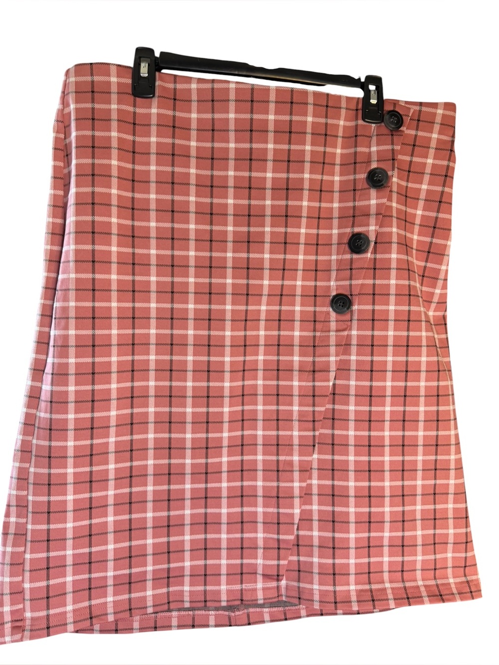 EST. 1946 Plaid A-Line Mock Wrap Ponte Knit Skirt 18/20W Pink Black Button Front